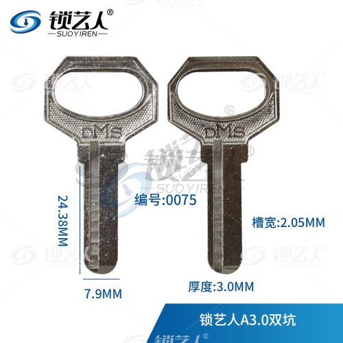 偏槽DMS钥匙胚 边槽打点钥匙料 0075