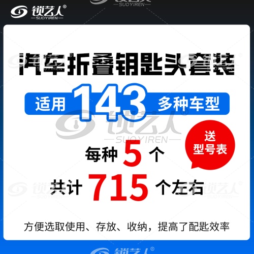 汽车折叠钥匙头套装 适用于143多种车型（每种五个） 折叠钥匙坯整理盒