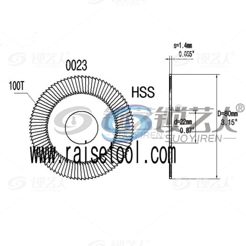高速钢三面刃薄锯片-0023 φ80x1.4xφ22x100T钥匙机100G,202A,100G1,100H专用铣刀